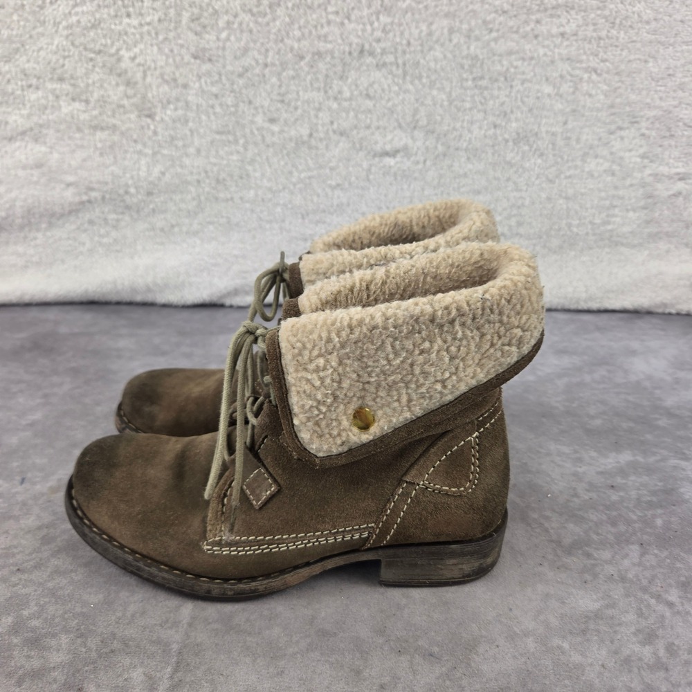 Diba True Brown Suede Faux Shearling Lace Up Ankle Boots Size 6 Low Heel